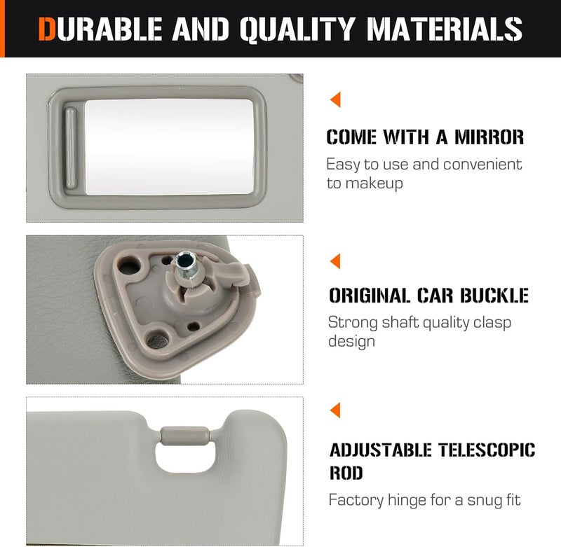 AEagle Left & Right Sun Visor for 2004-2007 Toyota Highlander, Driver & Passenger Side Grey Sunvisor Replace 74320-48260-A0 - Image 2